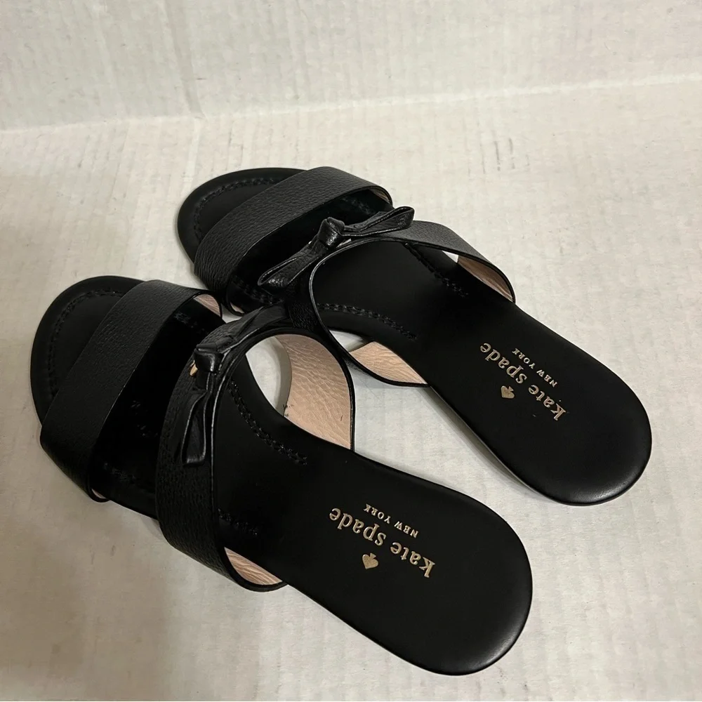 Kate Spade Leather Sandals Tulia Bow Slides Strappy Slip On Charm